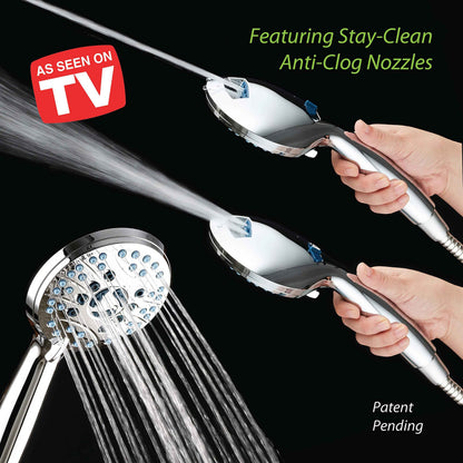 AquaCare High Pressure 8-Mode Handheld Shower Head - Anti-Clog Nozzles, Built-in Power Wash to Clean Tub, Tile & Pets, Extra Long 6 ft. Stainless Steel Hose, Wall & Overhead Brackets 🍁 All In One Marketplace Canada