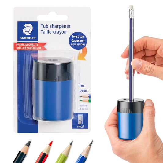 STAEDTLER pencil sharpener, premium quality sharpener with screw-on lid, prevents accidental openings, compact size for pencil case and work-station, 511 63BK (Pack of 1) , Assorted colors. 🍁 All In One Marketplace Canada