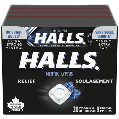 Halls, No Sugar Added Extra Strong, Cough Drops, 9 Lozenges (20 Packs) 🍁 All In One Marketplace Canada