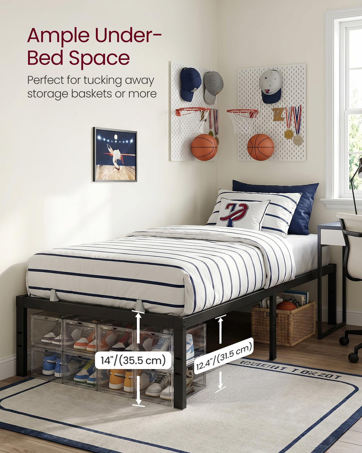 VASAGLE Twin Metal Bed Frame 14 Inches Tall, 550 lb Weight Capacity Heavy Duty Platform Bed Frame with Under-Bed Storage, No Box Spring Needed, Matte Black URMB653BD02 🍁 All In One Marketplace Canada
