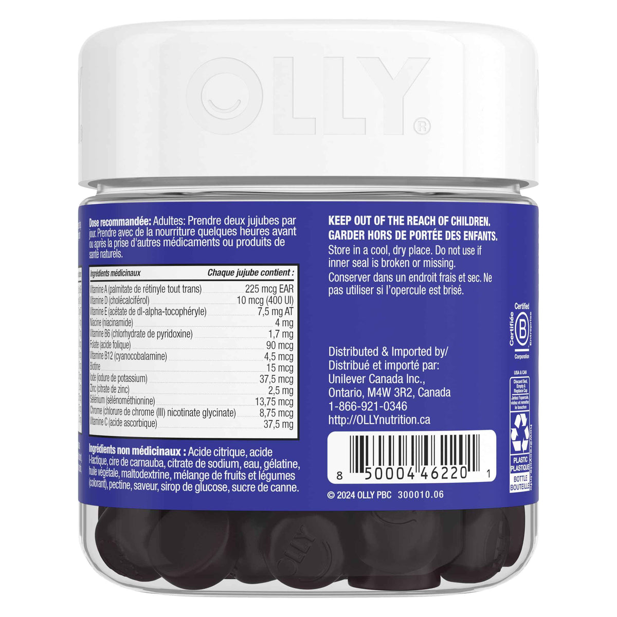 OLLY Men's Multi Gummy Supplement with no artificial flavours and colours Blackberry Blitz multivitamin to help support men's health 45 day supply 90 gummies 🍁 All In One Marketplace Canada