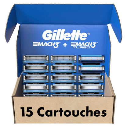 Gillette Men's Razor Blade Refills, 13 Mach3 Cartridges + 2 Mach3 Turbo Cartridges Blue, Total Pack of 15 🍁 All In One Marketplace Canada