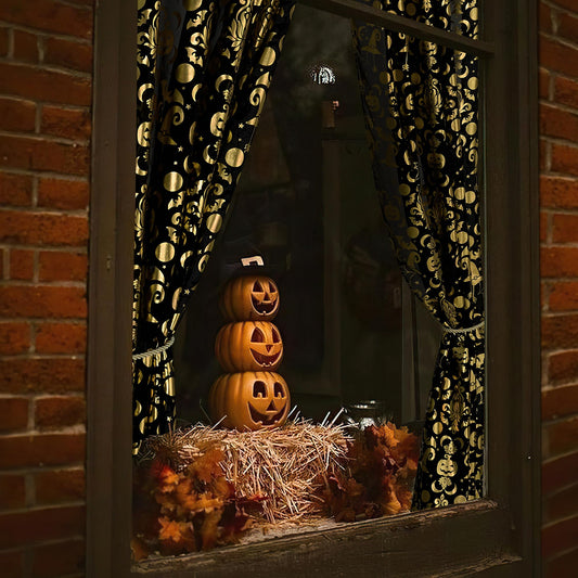 NICETOWN Halloween Curtains 84 Inches Long Scary Skull Sheer Curtains with Spooky Skeleton Pumpkin Party Decorations Window Treatment for Indoor & Ourdoor, Grommet Design, W52 x L84, Black, 2 Panels