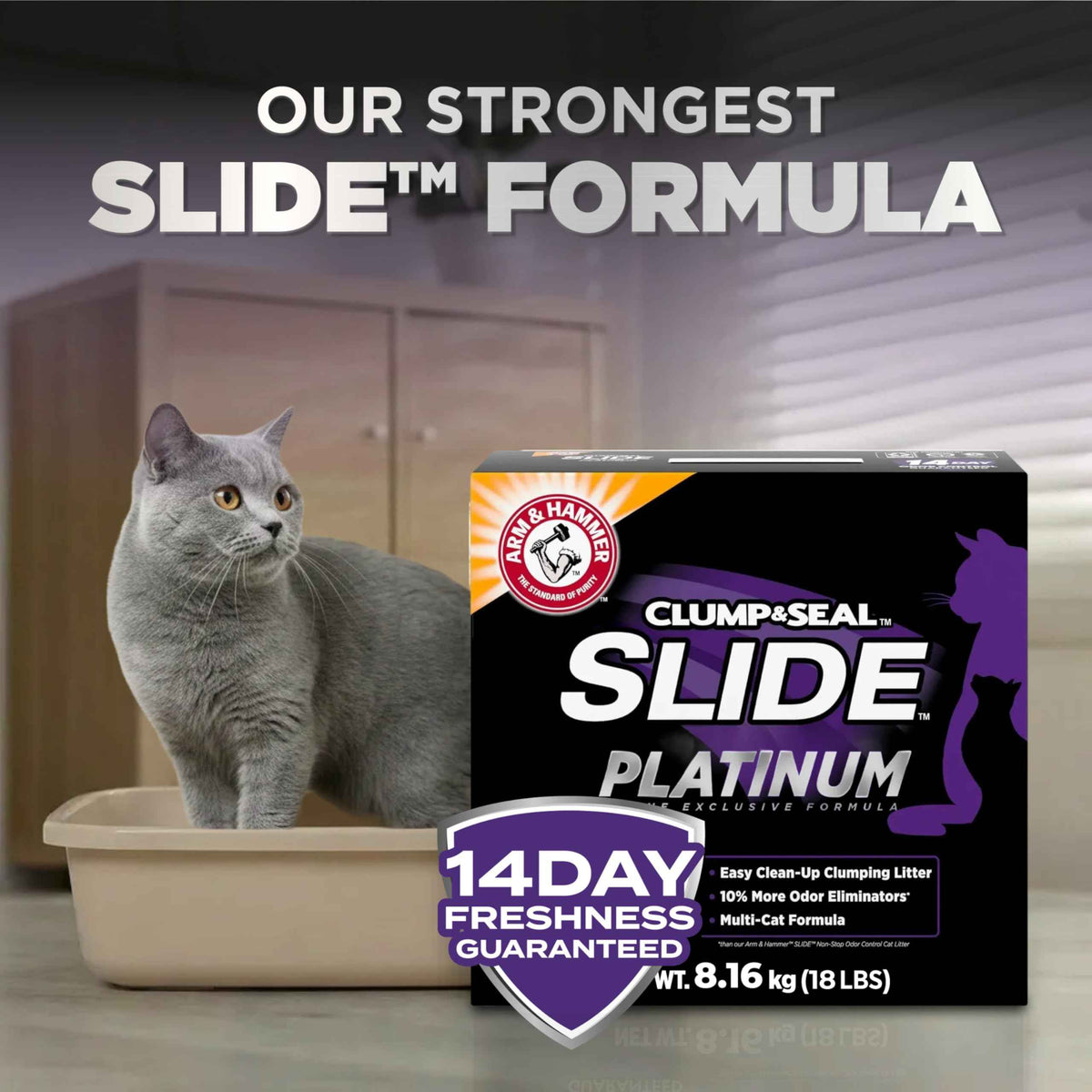 Arm & Hammer Platinum Clumping Cat Litter, 2x Longer Odour Control, Multi-Cat Clay, Ultimate 14-Day Freshness, Extra Oduor Eliminators, Effortless Clean, Dust-Free, Heavy-Duty Clumping, 8.16kg 🍁 All In One Marketplace Canada