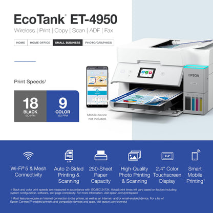 Epson EcoTank ET-4950 Wireless Color All-in-One Supertank Printer - Black 🍁 All In One Marketplace Canada
