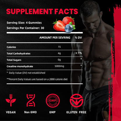 Creatine Monohydrate Gummies 5000mg for Men & Women, Gomitas de 5g Creatine Monohydrate,120 Pre Workout Gummies for Muscle Strength, Mixedberry (Pack of 1) 🍁 All In One Marketplace Canada