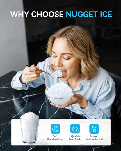 EUHOMY Smart Nugget Ice Maker Countertop, 40lbs/24H Sonic Ice Machine with APP Control, Ready in 8 Mins, Self-Cleaning Pebble Ice Machine for Home/Kitchen/Office