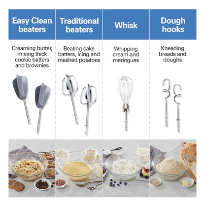 Hamilton Beach 6-Speed Electric Hand Mixer for Baking, 275W, Easy Clean Beaters, Dough Hooks, Whisk, Snap-On Storage Case, Blue (62677J) 🍁 All In One Marketplace Canada