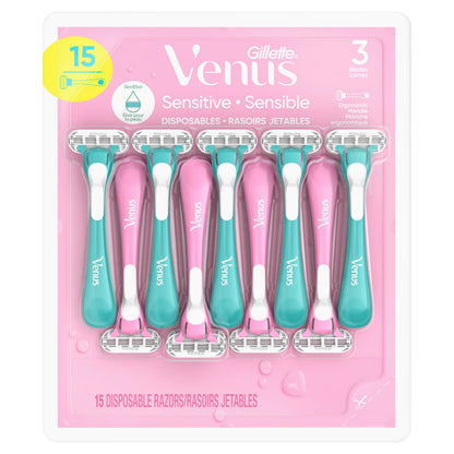 Gillette Venus Sensitive Disposable Razors for Women with Sensitive Skin, Delivers Close Shave with Comfort, 15 Count (Pack of 1) 🍁 All In One Marketplace Canada