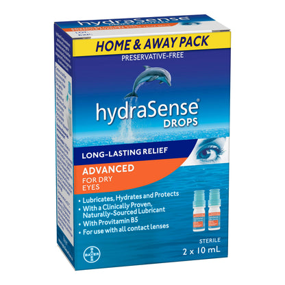 HydraSense Advanced Eye Drops, For Dry Eyes, Preservative Free, Naturally Sourced Lubricant, With Provitamin B5, Home and Away Twin Pack (2 x 10 mL), 20 mL 🍁 All In One Marketplace Canada