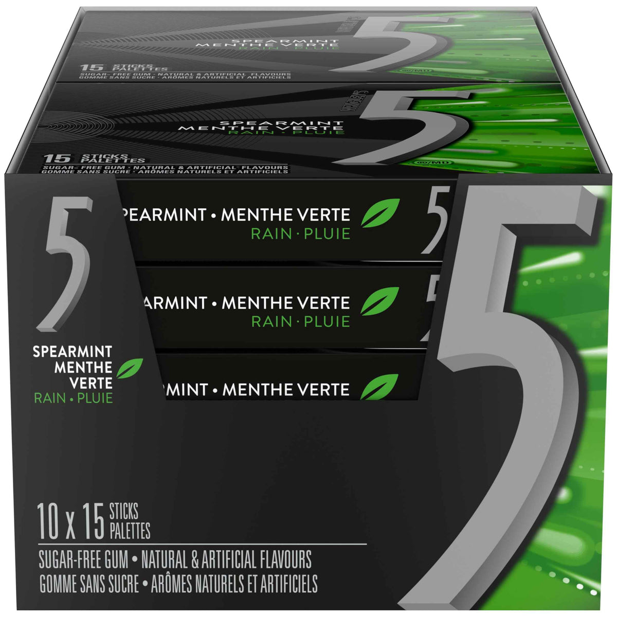 5 GUM, Spearmint-Rain Flavoured Sugar Free Chewing Gum, 15 Sticks, 10 Packs 🍁 All In One Marketplace Canada