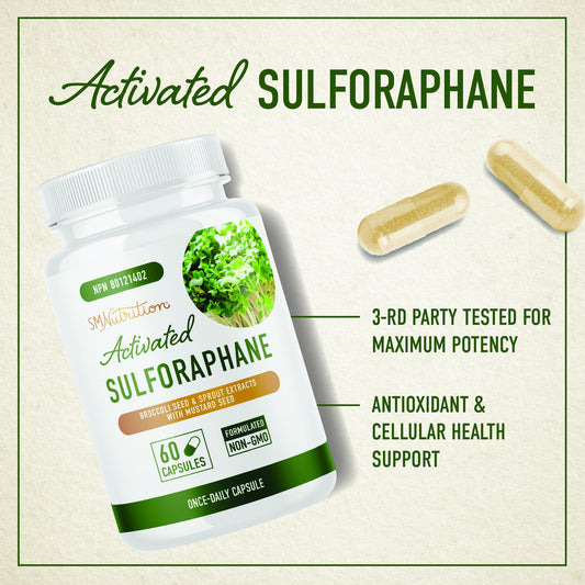 Sulforaphane Supplement from Broccoli Sprouts | 405mg Complex | NRF2 Activation With Glucoraphanin, Broccoli Seed Extract, & Mustard Seed | Supports Cellular Health with Antioxidants | 60 Capsules 🍁 All In One Marketplace Canada