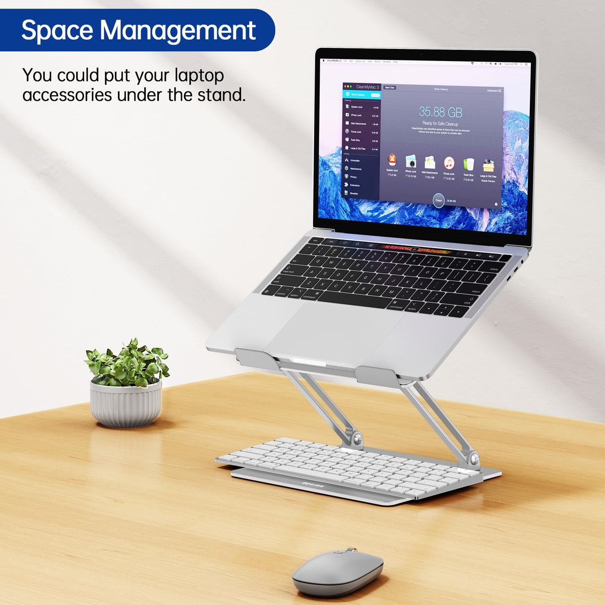 Besign LS10 Laptop Stand for Desk, Ergonomic Adjustable Notebook Tablet Stand, Riser Holder Computer Stand Compatible with Air, Pro, Dell, HP, Lenovo More 10-14" Laptops, Lapdesks (Silver) 🍁 All In One Marketplace Canada