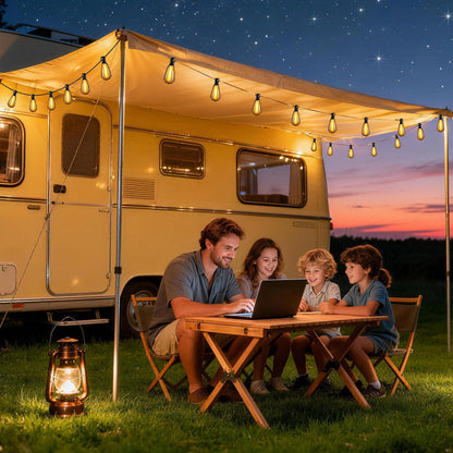 Lomotech Solar String Lights Outdoor Waterproof, 50FT 17+2 LED Shatterproof ST38 Bulbs, Solar String Lights with Remote & Timer, USB & Solar Powered Patio Lights for Outside Backyard Garden Porch 🍁 All In One Marketplace Canada