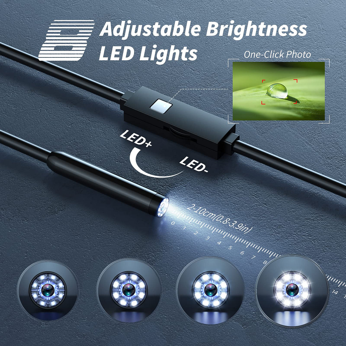 Kinpthy Endoscope Camera with Light,1920P HD Borescope Tools with 8 Adjustable LED Lights, Endoscope with Semi-Rigid Snake Camera, Inspection Borescope for iOS and Android-16.4ft Single Lens 🍁 All In One Marketplace Canada