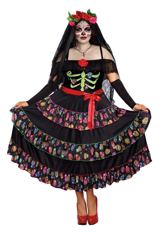Dreamgirl Womens Plus Size Lady of the Dead Costume, Adult Day of the Dead Halloween Costume 3X