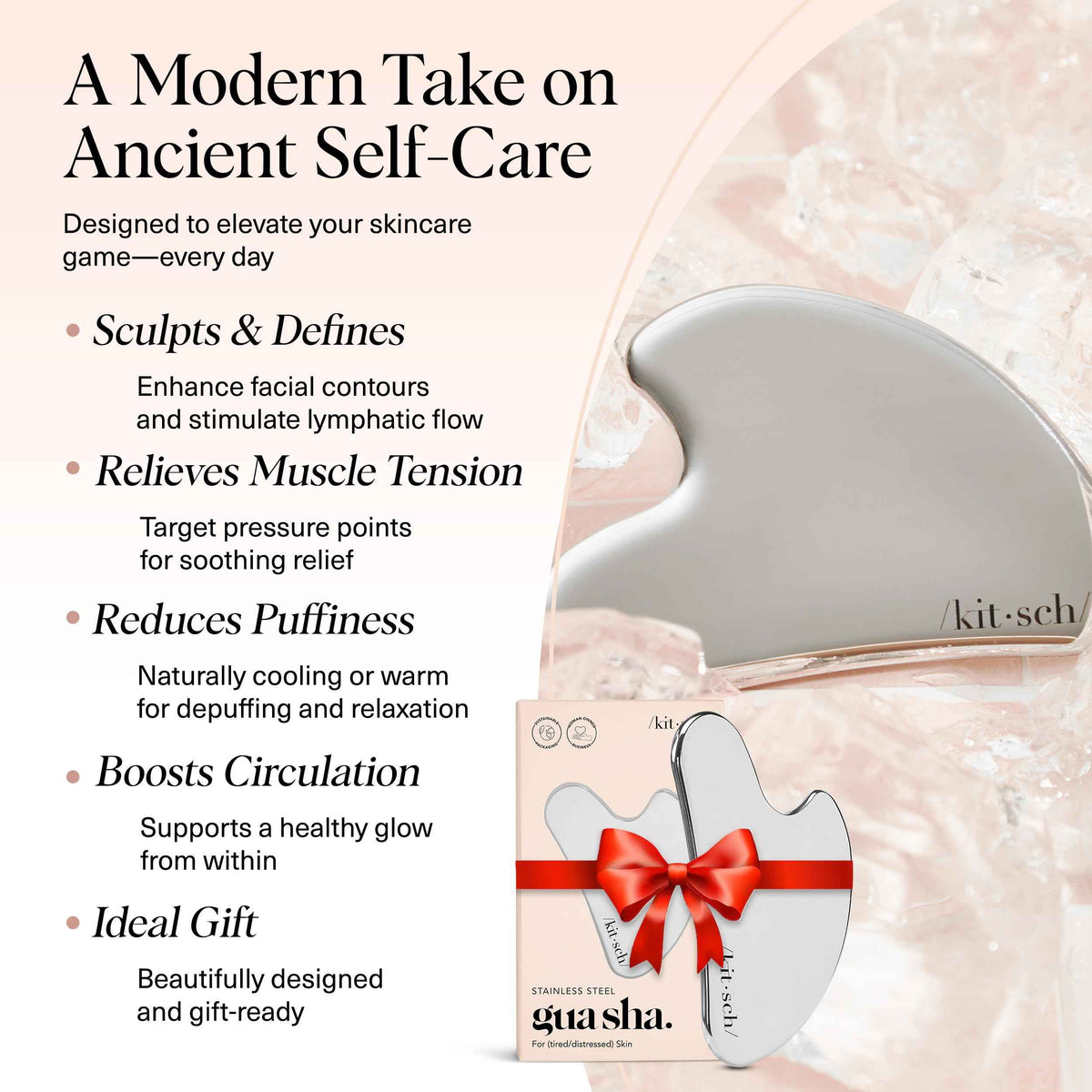 Kitsch Stainless Steel Gua Sha Facial Tools - Guasha Tool for Face, Face Sculpting Tool, Jawline Shaper, Double Chin Reducer, Body Gua Sha Tools, Lymphatic Drainage Massager, Facial Skin Care - Silver 🍁 All In One Marketplace Canada