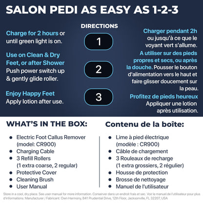 Callus Remover: Electric Rechargeable Pedicure Tools for Men/Women by Own Harmony w 3 Rollers (Tested Powerful) Best Foot File,Professional Spa Electronic Micro Pedi Feet Care Perfect for Cracked Skin 🍁 All In One Marketplace Canada