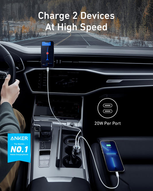 Anker USB C Car Charger, 40W 2-Port PowerIQ 3.0 Type C Adapter, iPhone 16 Car Charger, PowerDrive III Duo with Power Delivery for iPhone 16/15/14/13, Galaxy S22/S20/S10, Pixel, iPad, and More 🍁 All In One Marketplace Canada