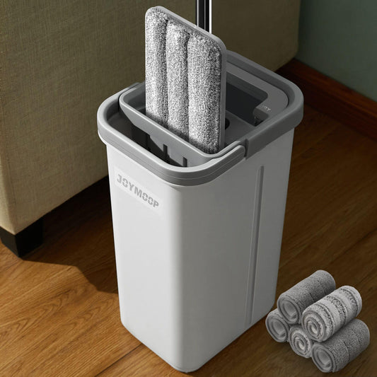JOYMOOP Mop and Bucket with Wringer Set, Hands Free Flat Floor Mop and Bucket, with 5 Washable Microfiber Pads, Wet and Dry Use, Floor Cleaning System 🍁 All In One Marketplace Canada