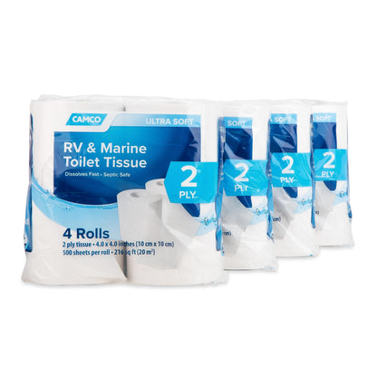 Camco Camper/RV Toilet Paper — 2-Ply — Septic Safe — Dissolves Fast — Dye & Fragrance Free — 16-Rolls (500 Sheets Per Roll) (40282) 🍁 All In One Marketplace Canada