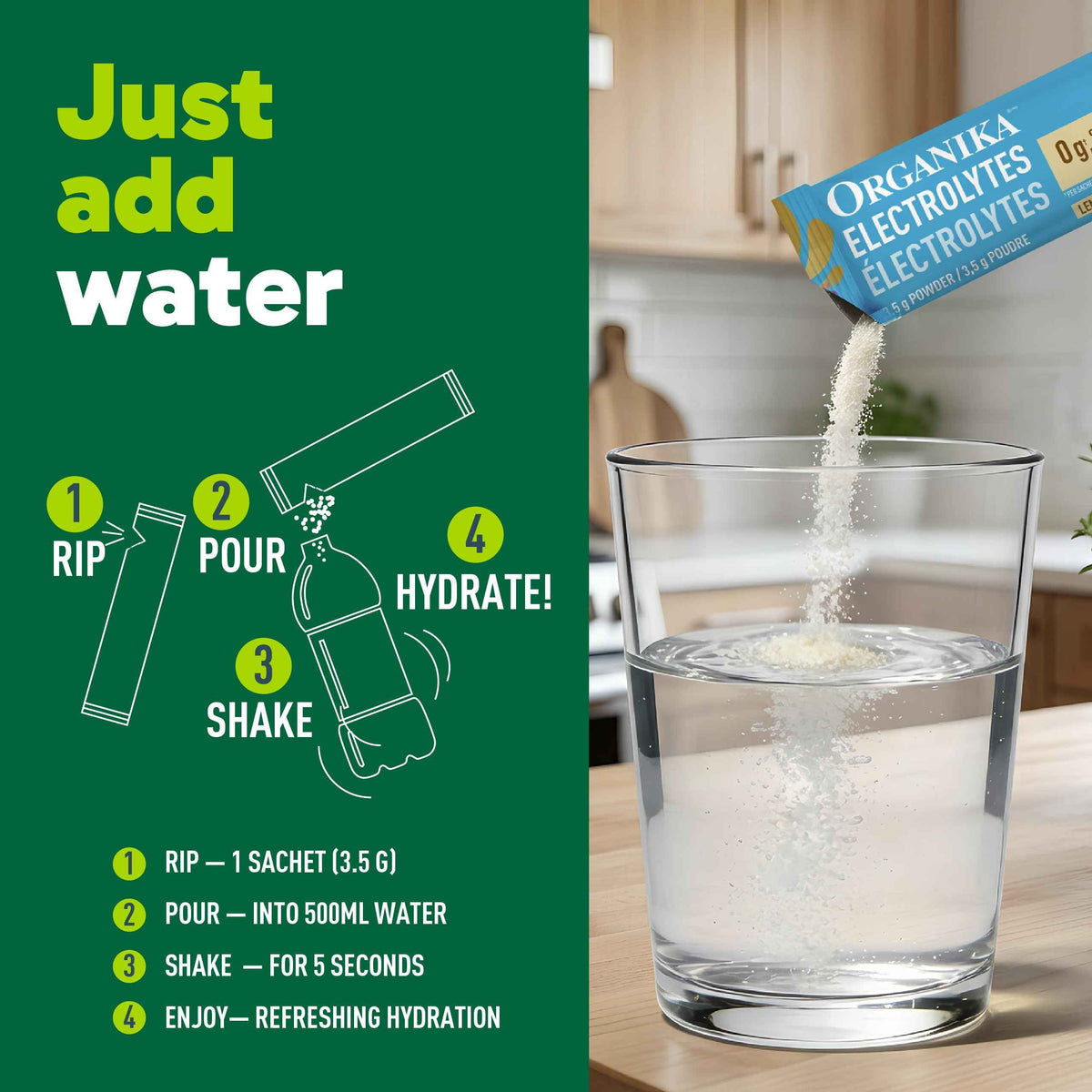 Organika Canadian-Made Electrolytes Powder with Vitamin C & Prebiotic Fibre - Sugar-Free Hydration Drink Mix - Lemon Iced Tea - 20 Single-Serve Sachets x 3.5g 🍁 All In One Marketplace Canada