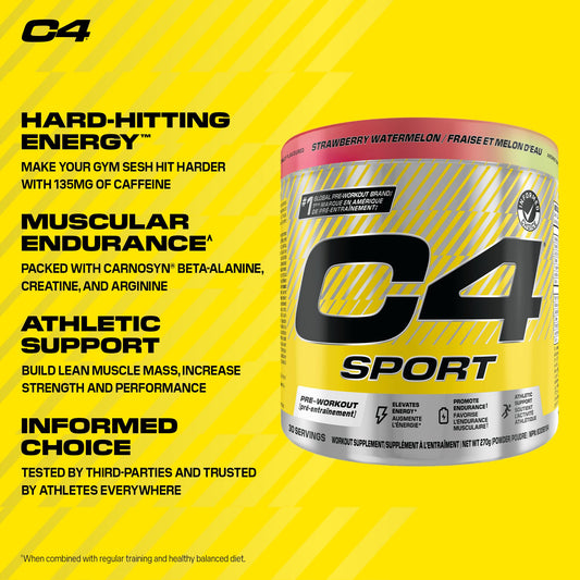 Cellucor C4 Sport Pre Workout Powder - Preworkout Energy with Creatine, Beta-Alanine, and 135mg Caffeine - NSF Certified for Sport - Strawberry Watermelon, 30 Servings 🍁 All In One Marketplace Canada