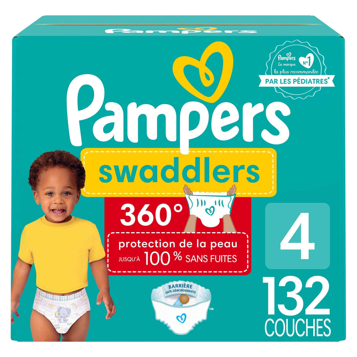 Pampers Diapers - Swaddlers 360 degrees - Size 4, 132 Count, up to 100% Leakproof Comfy Dry Fit, EZ Off Tabs Designed for Easy Changes, Pull On Diaper 🍁 All In One Marketplace Canada