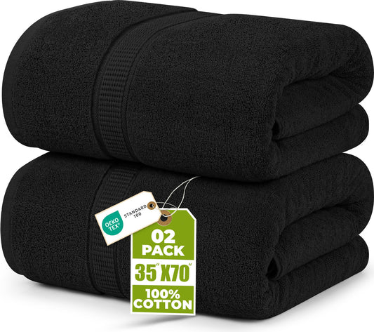 Utopia Towels Luxurious Jumbo Bath Sheet, 35 by 70 Inches, 600 GSM 100% Ring Spun Cotton, Highly Absorbent and Quick Dry Extra Large Bath Towel, Super Soft, Black, 2 Pack 🍁 All In One Marketplace Canada