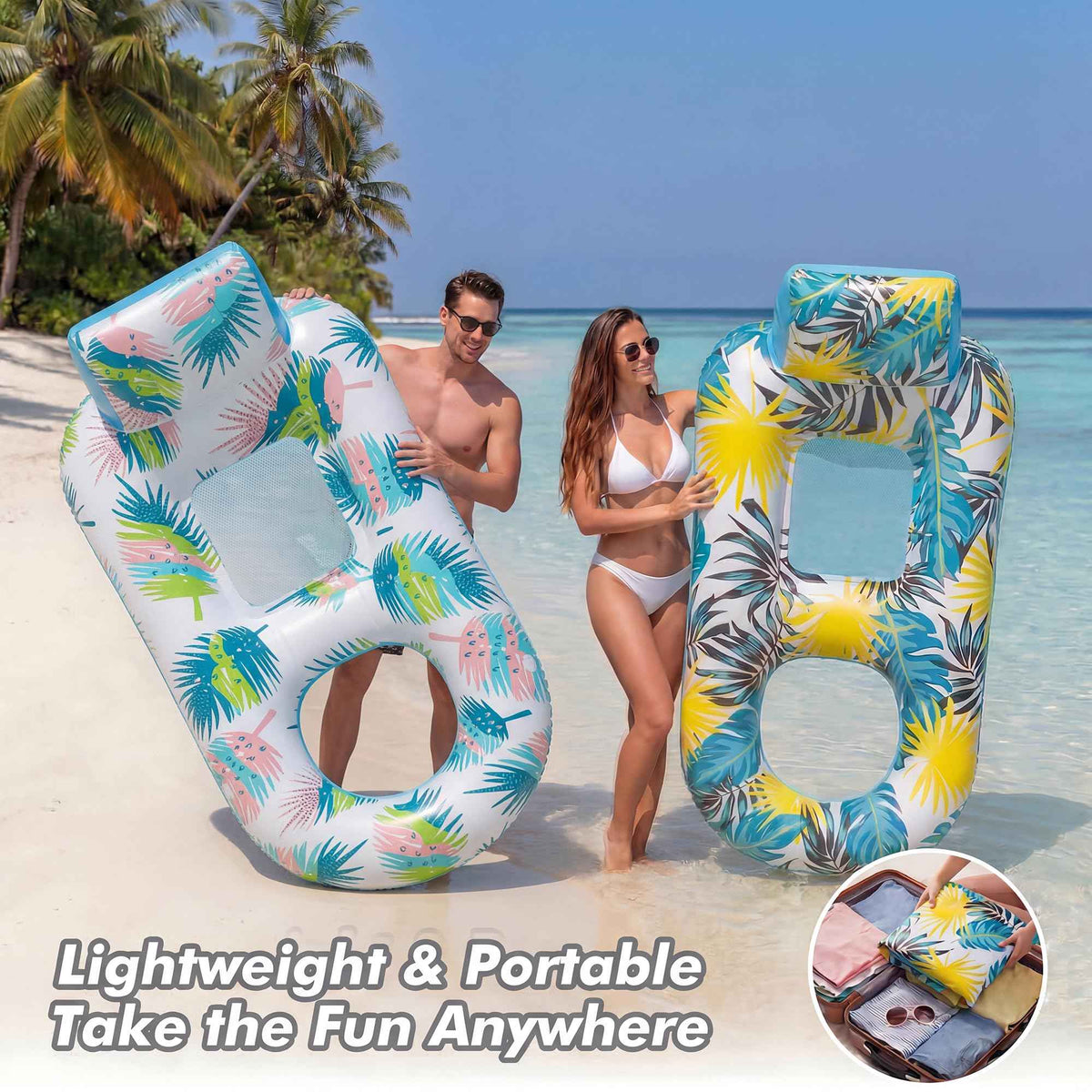 cngg v Pool Floaties for Adults,Inflatable Float Heavy Duty, Backrest & Footrest Pool Float Pool Rafts for Adults Beach Lake Party 2 Pack 🍁 All In One Marketplace Canada
