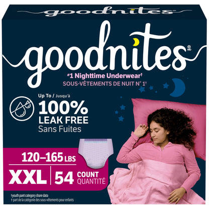 GoodNites Girls' Nighttime Underwear, XXL (120-165 lbs), 54 Ct 🍁 All In One Marketplace Canada