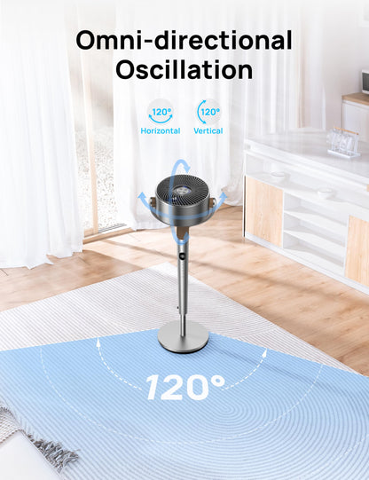 DREO Fan for Bedroom, 120°+120°Omni-directional Oscillating Fan, 90ft, DC Motor, 20 dB Quiet Standing Pedestal Fans, 8 Speeds, 3 Modes Circulator with Remote, 35-40" Adjustable Height, 8H Timer 🍁 All In One Marketplace Canada