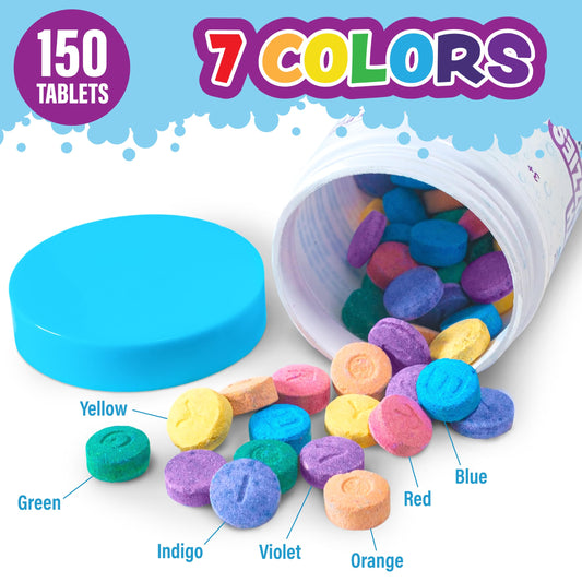Tub Works® Bath Color Fizzies, 150 Count | Nontoxic & Fragrance-Free | Fizzy, Bath Color Tablets for Kids | Create Fun Bath Colors | Water Tablets in 7 Colors for Variety | Bath Bombs for Kids Bath 🍁 All In One Marketplace Canada