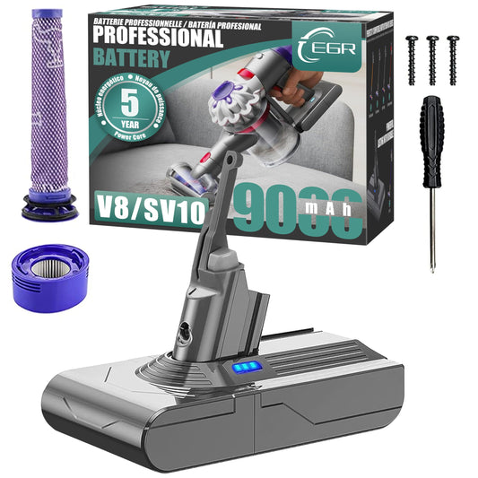 EGR Upgraded 9000mAh V8 Battery Replacement Compatible with Dyson V8 Animal/Absolute/Motorhead/Fluffy SV10 Carbon Fiber Vacuum Cleaner 2 Filters and 3 Screws Included 🍁 All In One Marketplace Canada