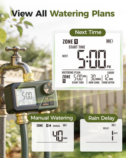 Diivoo 2 Zone Water Timer for Garden Hose, Programmable Sprinkler Hose Timer with Brass Inlet & Outlet, IP66 Waterproof, Rain Delay & Manual Mode for Irrigation, Lawn, Yard 🍁 All In One Marketplace Canada