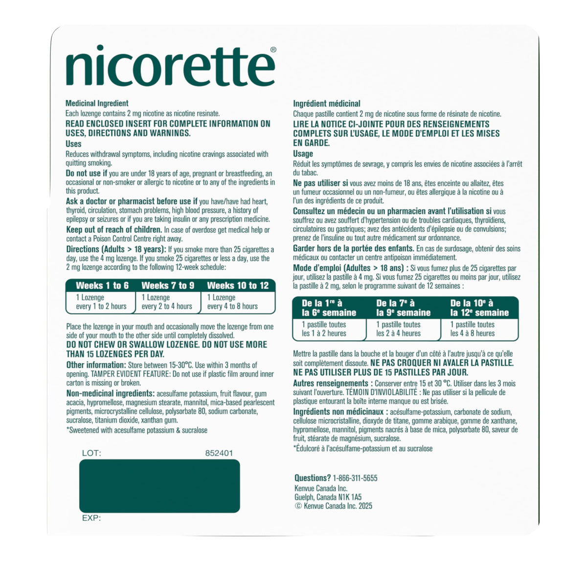 Nicorette 2mg Nicotine Lozenges Fruit, Quit Smoking Aid, 160 Count 🍁 All In One Marketplace Canada