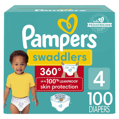 Pampers Diapers - Swaddlers 360 degrees - Size 4, 100 Count, up to 100% Leakproof Comfy Dry Fit, EZ Off Tabs Designed for Easy Changes, Pull On Diaper 🍁 All In One Marketplace Canada