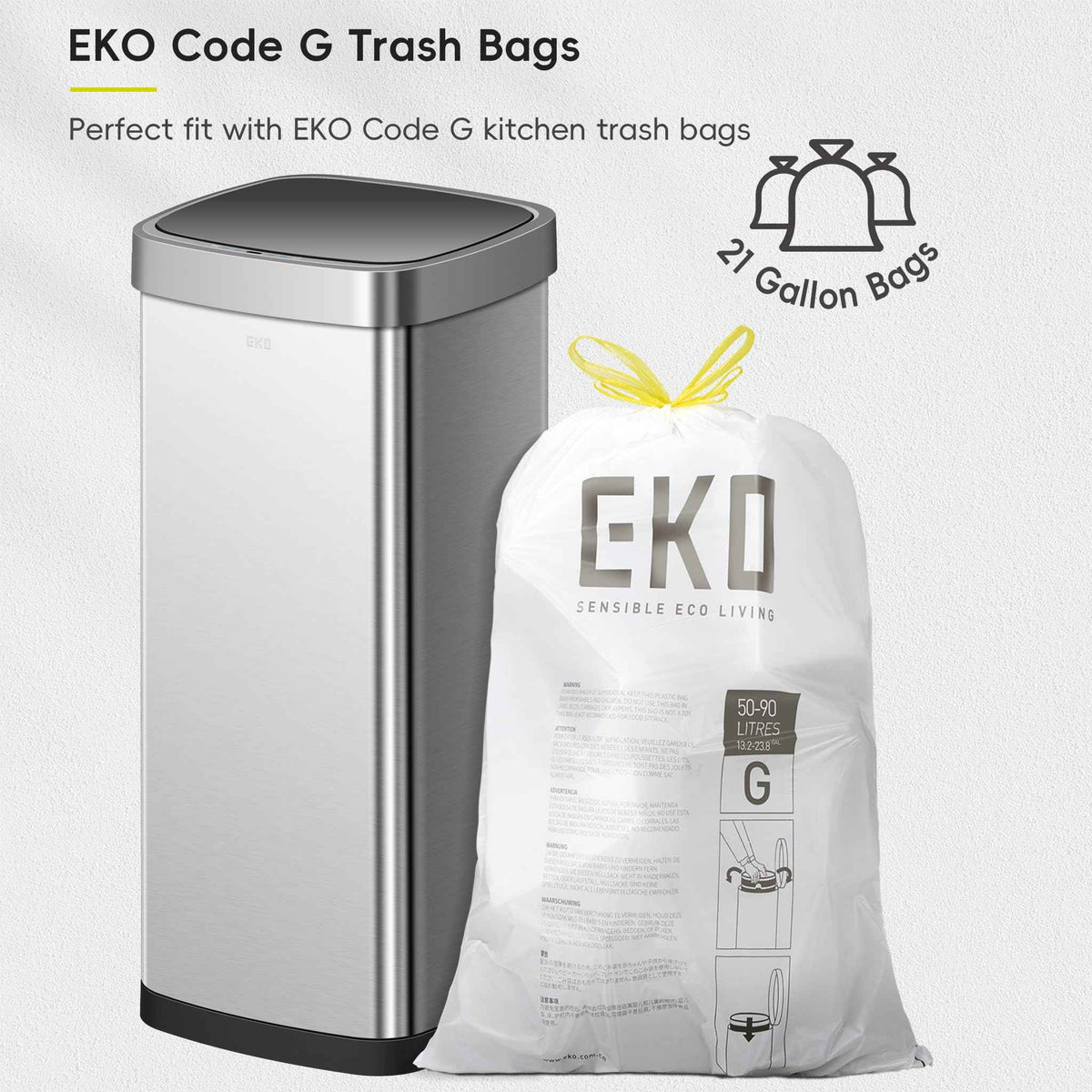 EKO EcoSmart Tall and Large Kitchen Trash Can, 80L/21.1G High Capacity, Touchless Soft Square Motion Sensor Garbage Can, Brushed Stainless Steel 🍁 All In One Marketplace Canada