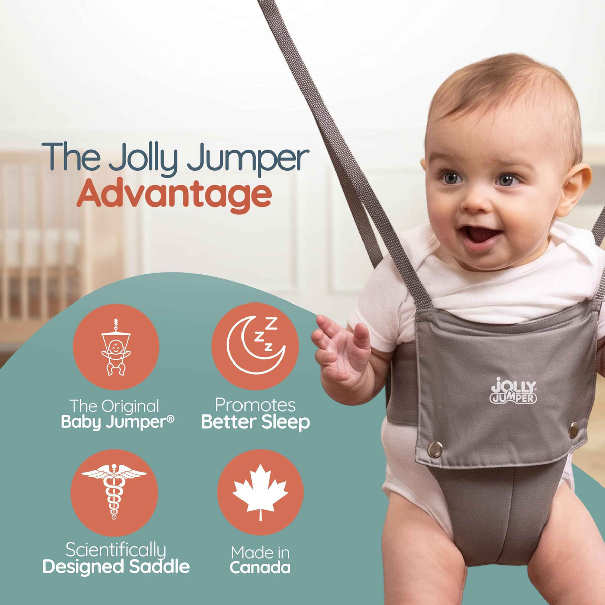 Jolly Jumper CLASSIC (Grey) with Stand - ORIGINAL Baby Jumper, Indoor and Outdoor Exercise Saddle Seat, Adjustable Height, for Infants up to 28lbs 🍁 All In One Marketplace Canada