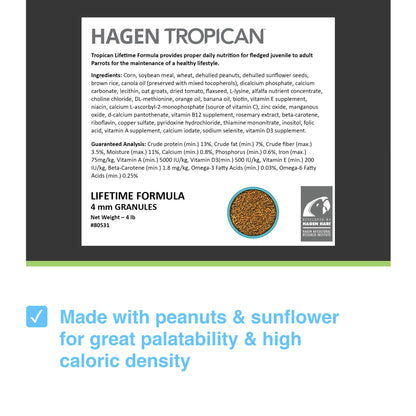 Tropican Lifetime Formula Granules for Parrots - 1.8 kg (4 lb) 🍁 All In One Marketplace Canada