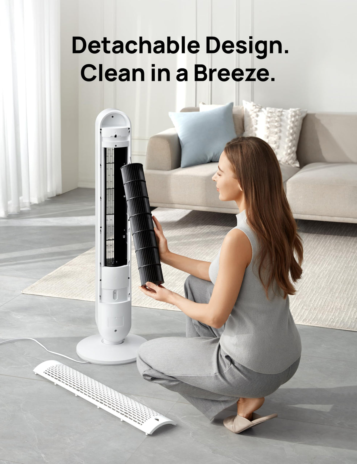 DREO Tower Fan 42 Inch, Cruiser Pro T1 Quiet Oscillating Bladeless Fan with Remote, 6 Speeds, 4 Modes, LED Display, 12H Timer, White Floor Standing Fan Powerful for Indoor Home Bedroom Office Room 🍁 All In One Marketplace Canada