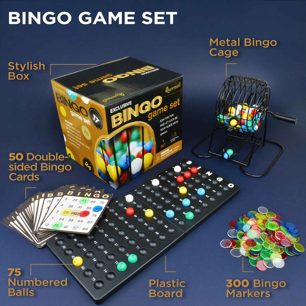 Queensell Bingo Game for Adults - Best Board Game With Metal Cage, Balls Set, and Cards - Family Game for Large Groups 🍁 All In One Marketplace Canada