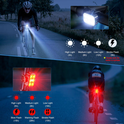Bike Lights, Combination of Bike Front Light and Tail Light, IP65 Waterproof USB Charging, Equipped with 6 Ultra-Bright LED Beads, 4+6 Lighting Modes, Suitable for Riding at Night 🍁 All In One Marketplace Canada