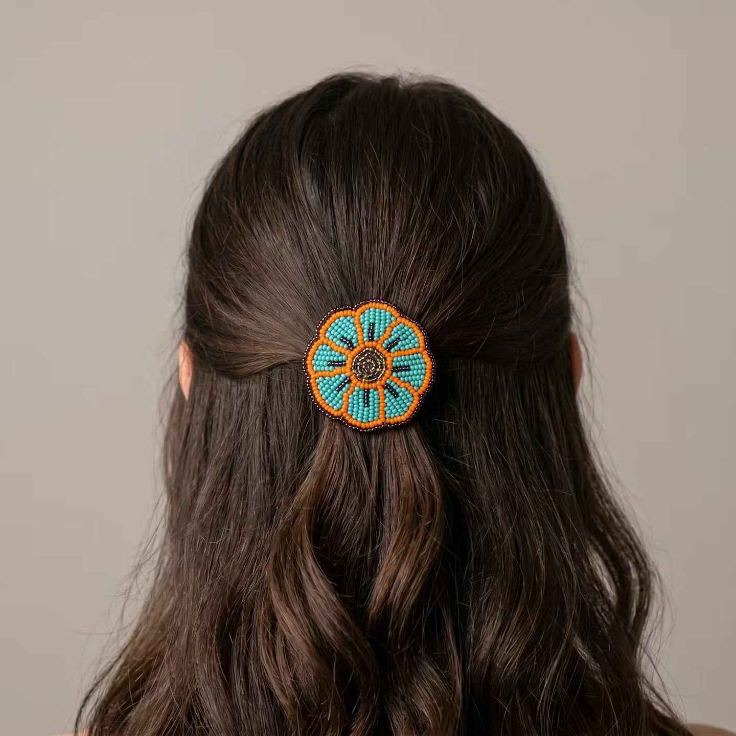 Turquoise Beaded Flower Barrette
