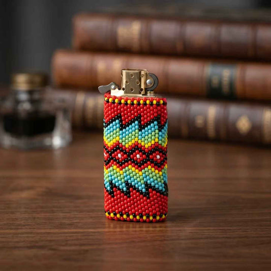 Yellow and white Beaded Lighter Case