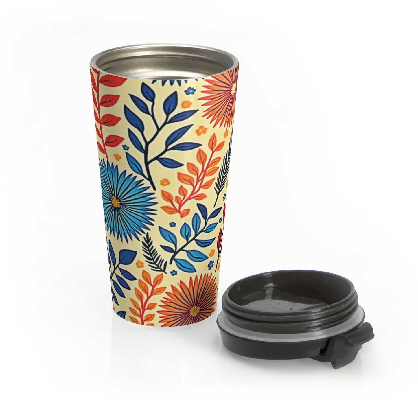 Colorful Floral Pattern Stainless Steel Travel Mug | Blue Orange Botanicals - AURABAGS SHOP