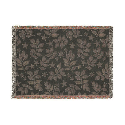 Botanical Star Woven Blanket — Reversible Leaf & Star Pattern Throw
