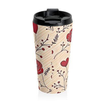 Red Rose Floral Travel Mug | Stainless Steel Tumbler - AURABAGS SHOP