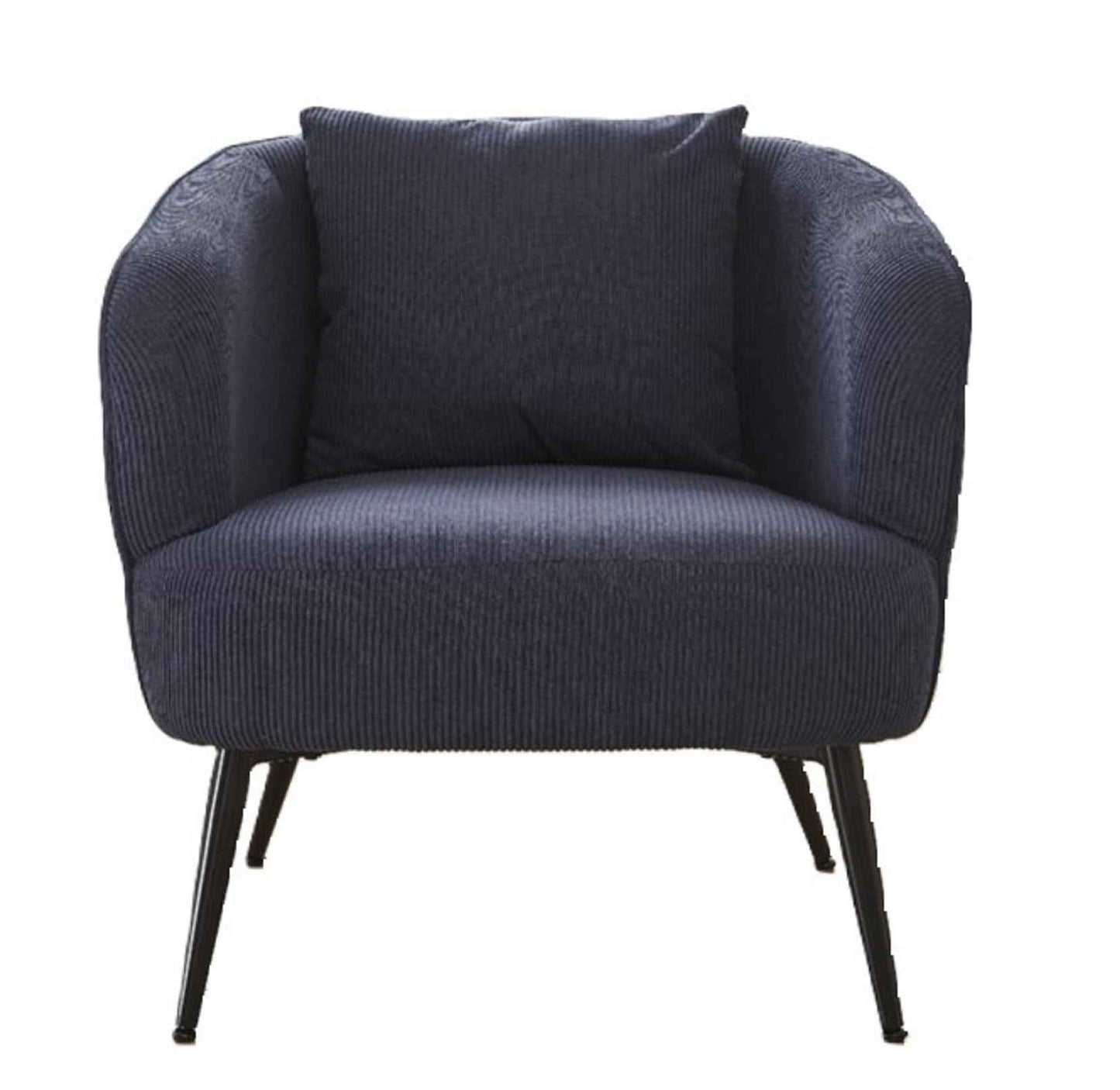 Velvet Accent Chair with Pillow – Modern Upholstered Barrel Armchair with Metal Legs, Blue (US Delivery Only)