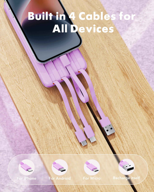 Charmast Portable Charger with Built in Cables, Power Bank with Cords Wires, Slim 10000mAh Travel Battery Pack 6 Outputs 3 Inputs 3A Fast Charging for Samsung Google Pixel LG Moto iPhone iPad 🍁 All In One Marketplace Canada